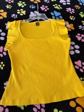 SHEIN Yellow Ribbed Ruffle Tank